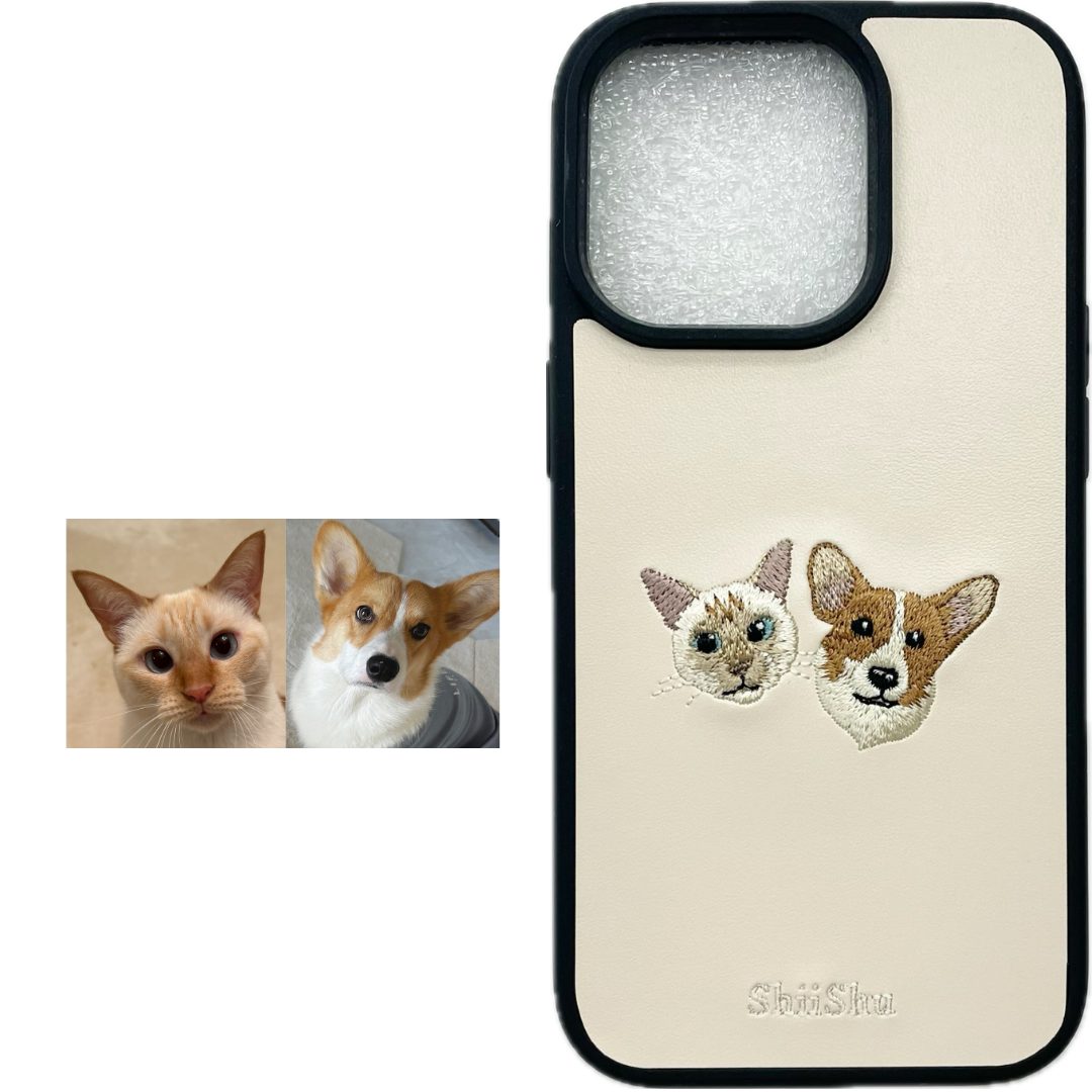 <ORDER作品>刺繍スマホケース【犬&猫 - イラスト調】ShiiShu(シーシュ)|iPhoneケース、手帳型対応