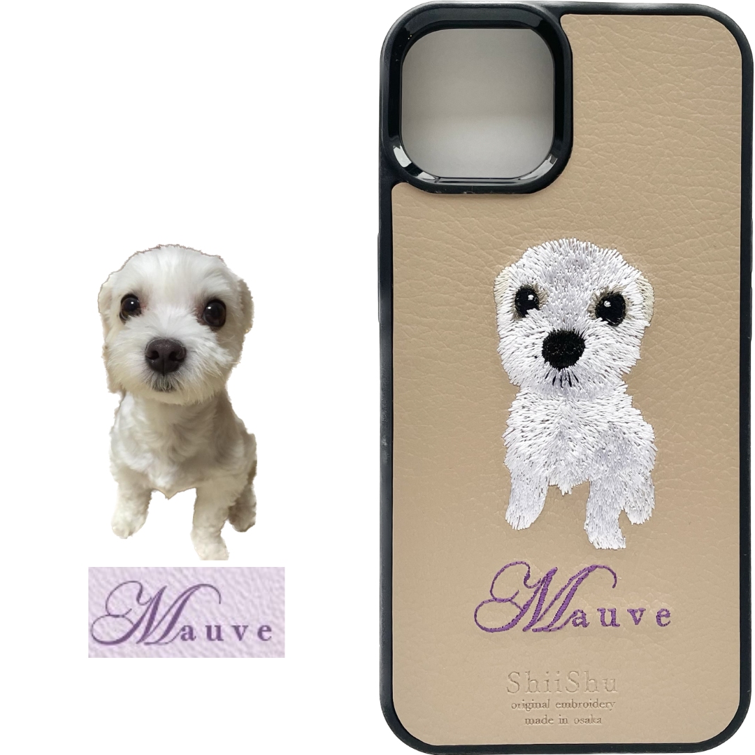 ＜ORDER WORK＞ Embroidered smartphone case [Maltese (Mauve) - Realistic] ShiiShu | iPhone case, notebook style compatible