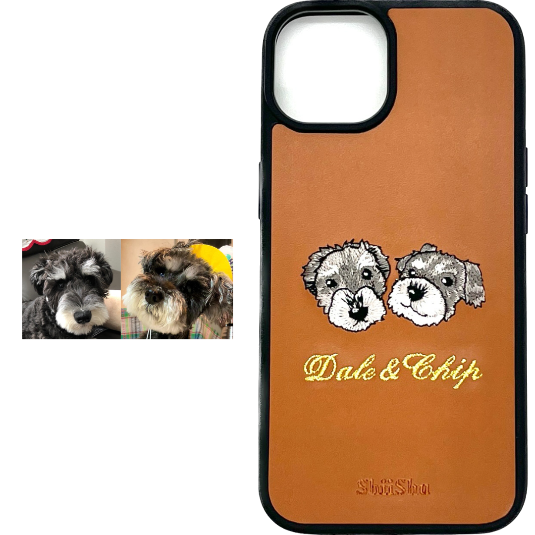 ＜ORDER WORK＞ Embroidered smartphone case [Miniature Schnauzer (Dale &amp; Chip) - Illustrated] ShiiShu | iPhone case, notebook style compatible