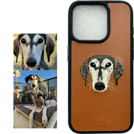 ＜ORDER WORK＞ Embroidered smartphone case [Saluki - realistic] ShiiShu | iPhone case, notebook type compatible