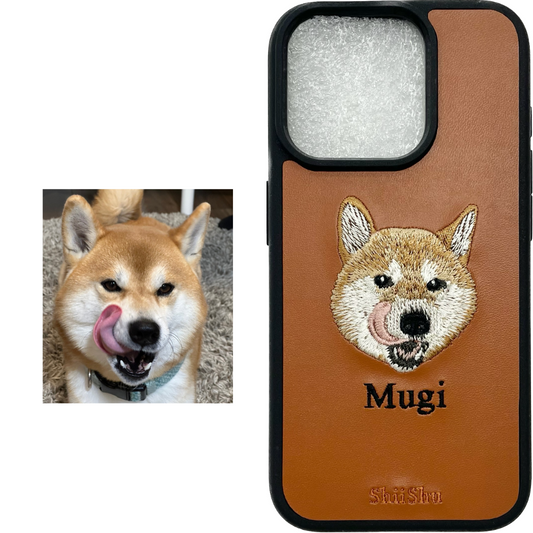 &lt;ORDER work&gt; Étui pour smartphone brodé [Shiba Inu (Mugi) - Style réaliste] Étui iPhone ShiiShu, compatible avec le type d'ordinateur portable