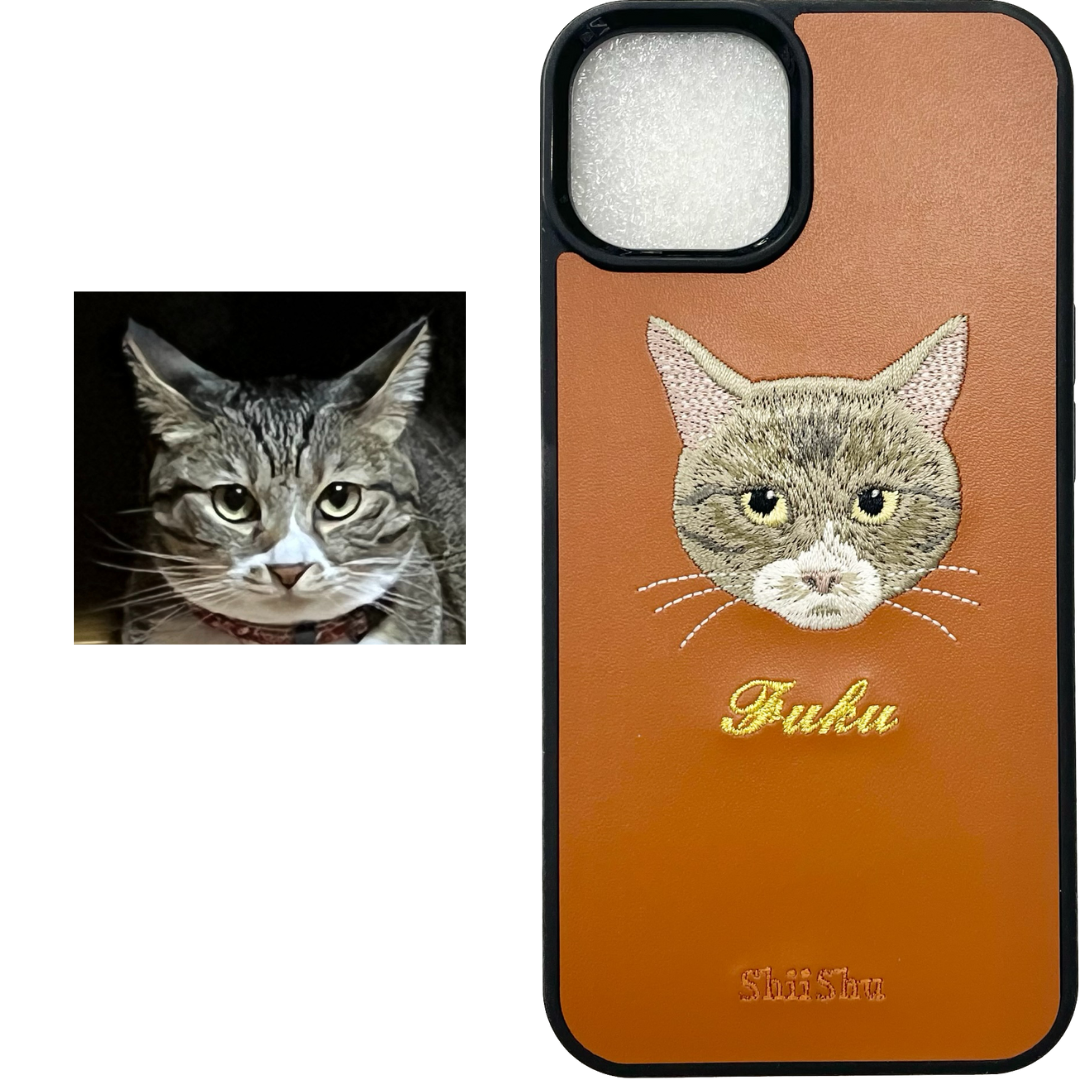 ＜ORDER WORK＞ Embroidered smartphone case [Cat (Fuku) - Realistic] ShiiShu | iPhone case, notebook style compatible