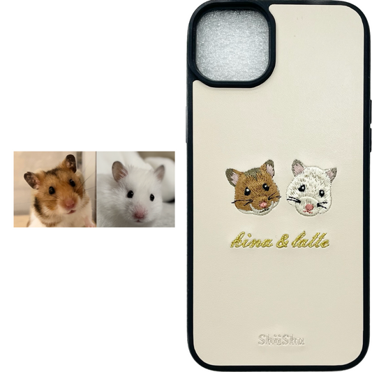 ＜ORDER WORK＞ Embroidered smartphone case [Hamster (kina &amp; latte) - Illustrated] ShiiShu | iPhone case, notebook style compatible