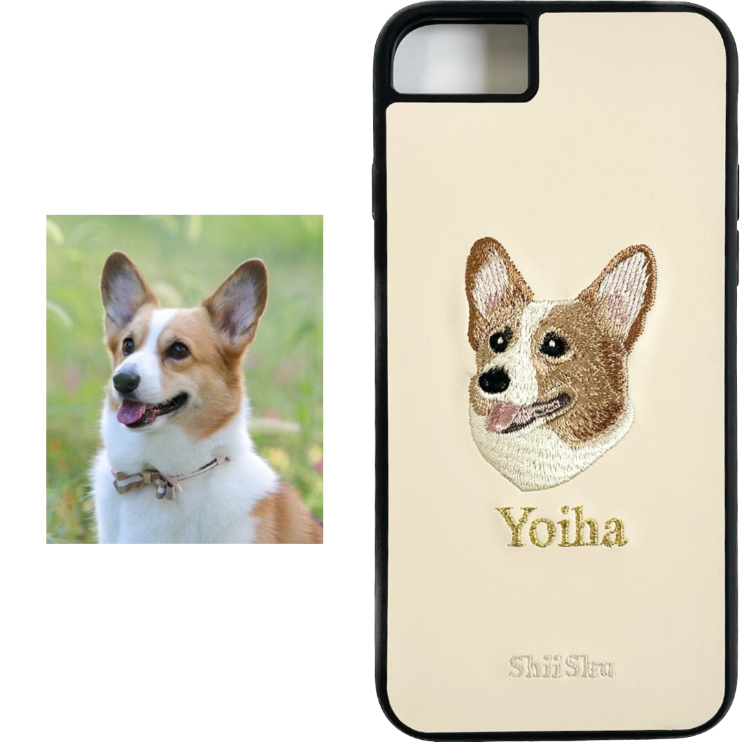 &lt;ORDER work&gt; Étui pour smartphone brodé [Corgi (Yoiha) - Style réaliste] Étui iPhone ShiiShu, compatible type ordinateur portable