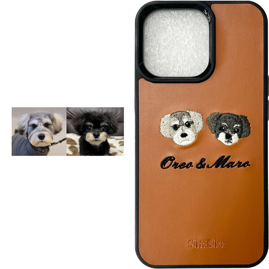 &lt;COMMANDEZ des travaux&gt; Étui pour smartphone brodé [Schnauzer miniature et caniche (Oreo et Maro) - Style d'illustration] Étui iPhone ShiiShu, compatible type ordinateur portable