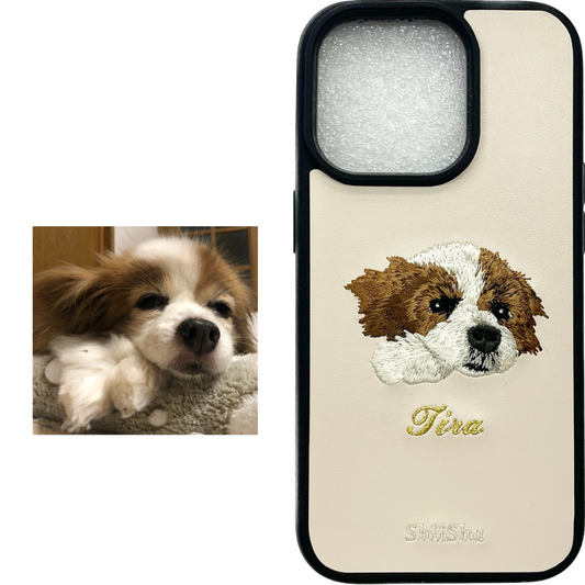 ＜ORDER WORK＞ Embroidered smartphone case [Dog (Tira) - Realistic] ShiiShu | iPhone case, notebook style compatible