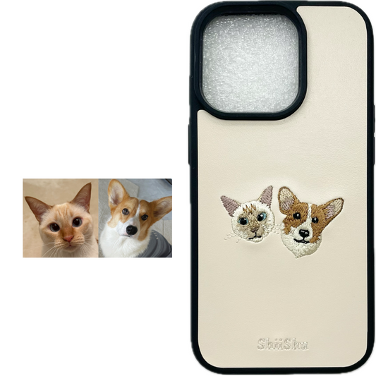 &lt;ORDER work&gt; Étui pour smartphone brodé [Chien &amp; chat - style illustration] Étui iPhone ShiiShu, compatible type notebook