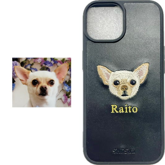 ＜ORDER作品＞刺繍スマホケース【チワワ（Raito） - リアル調】ShiiShu（シーシュ）｜iPhoneケース、手帳型対応