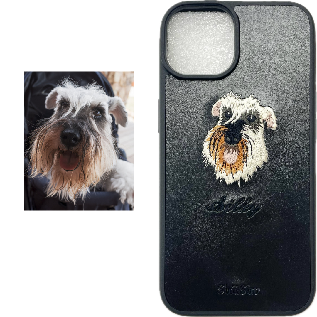 &lt;ORDER work&gt; Étui pour smartphone brodé [Schnauzer miniature (soyeux) - Style réaliste] Étui iPhone ShiiShu, compatible avec le type d'ordinateur portable