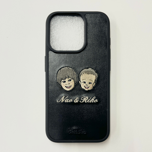 ＜ORDER WORK＞ Embroidered smartphone case [Children (Nao &amp; Riko) - Illustrated] ShiiShu | iPhone case, notebook type compatible