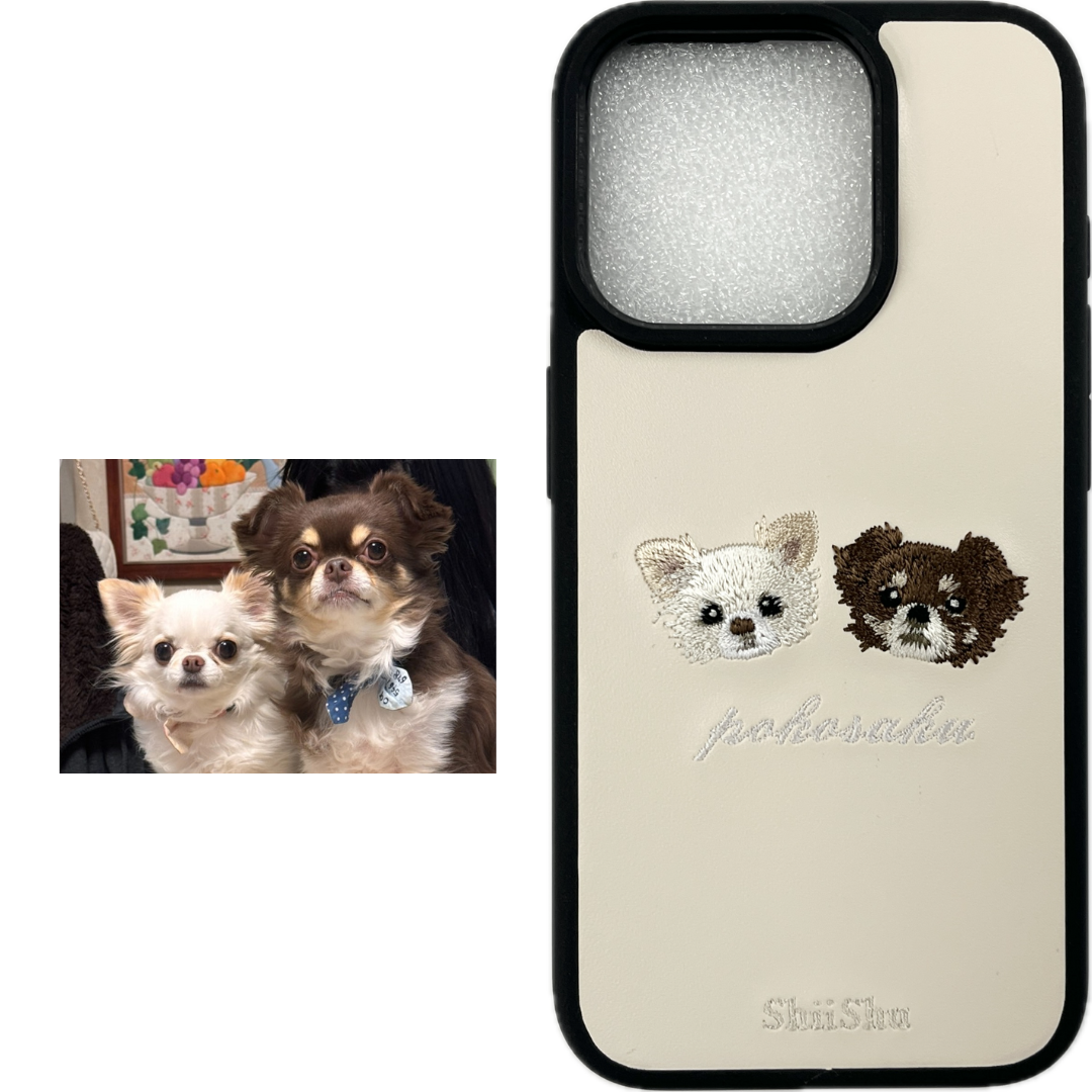 &lt;COMMANDE de travaux&gt; Étui pour smartphone brodé [Chihuahua (pokosaku) - Style d'illustration (deux points)] Étui iPhone ShiiShu, compatible type notebook