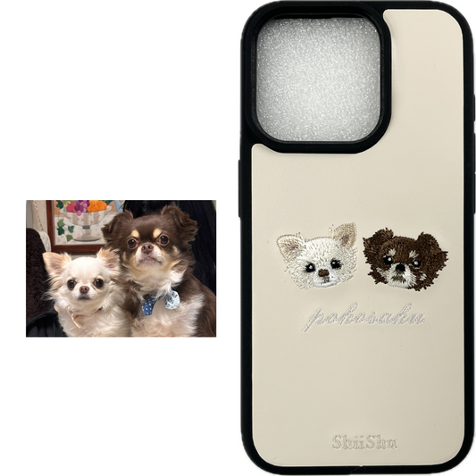 ＜ORDER WORK＞ Embroidered smartphone case [Chihuahua (pokosaku) - Illustrated style (two-point)] ShiiShu | iPhone case, notebook style compatible