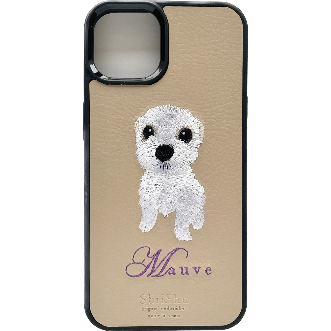 ＜ORDER WORK＞ Embroidered smartphone case [Maltese (Mauve) - Realistic] ShiiShu | iPhone case, notebook style compatible