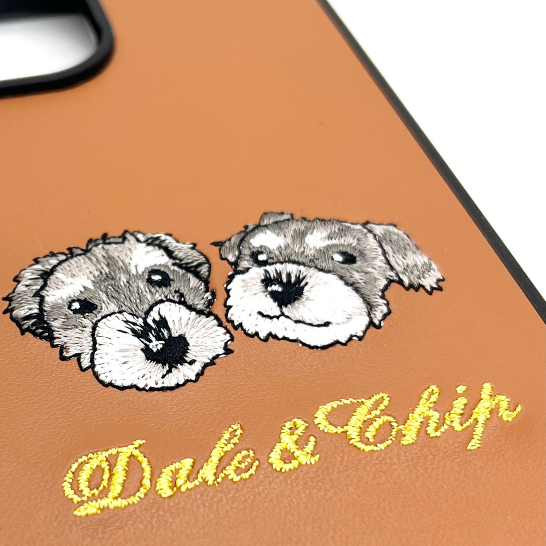 ＜ORDER WORK＞ Embroidered smartphone case [Miniature Schnauzer (Dale &amp; Chip) - Illustrated] ShiiShu | iPhone case, notebook style compatible