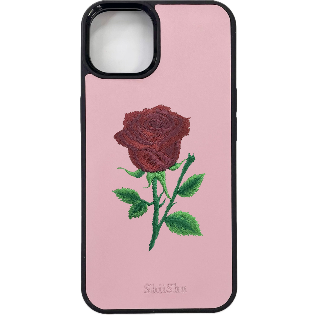 Étui pour smartphone brodé [Rose] Étui iPhone ShiiShu [C22]