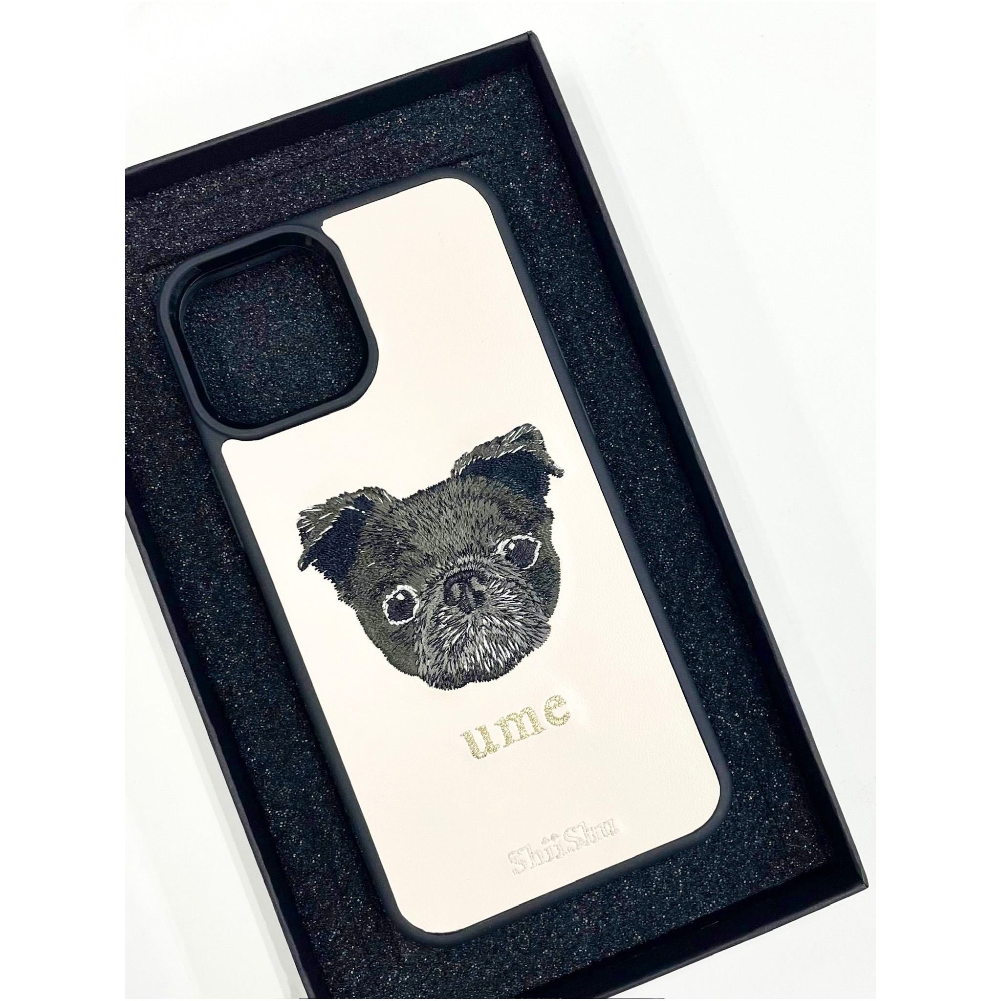 ＜ORDER WORK＞ Embroidered smartphone case [Black Pug (ume) - Realistic] ShiiShu | iPhone case, notebook style compatible