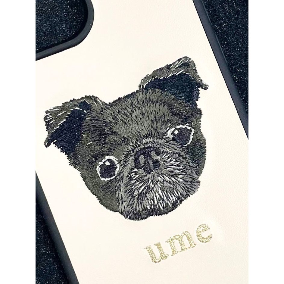 ＜ORDER WORK＞ Embroidered smartphone case [Black Pug (ume) - Realistic] ShiiShu | iPhone case, notebook style compatible