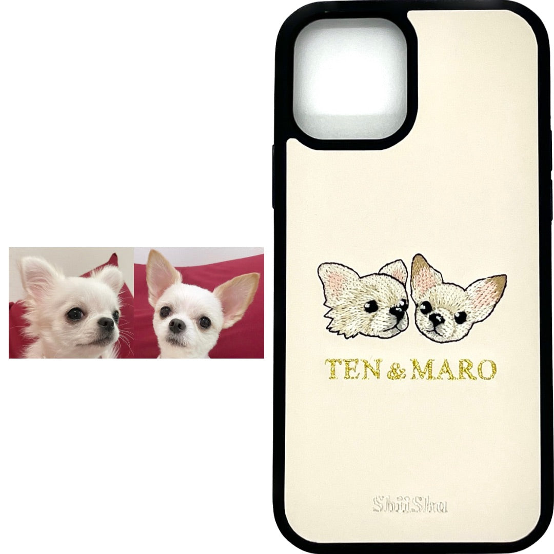 ＜ORDER WORK＞ Embroidered smartphone case [Chihuahua (TEN&amp;MARO) - Illustrated] ShiiShu | iPhone case, notebook type compatible