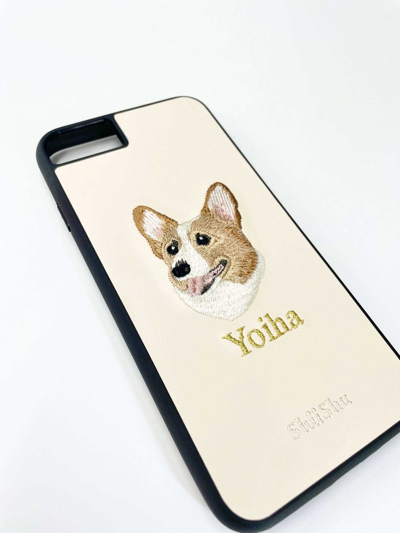&lt;ORDER work&gt; Étui pour smartphone brodé [Corgi (Yoiha) - Style réaliste] Étui iPhone ShiiShu, compatible type ordinateur portable