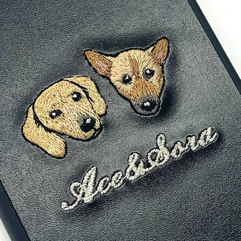 ＜ORDER作品＞刺繍スマホケース【Ace & Sora  - イラスト調】ShiiShu（シーシュ）｜iPhoneケース、手帳型対応