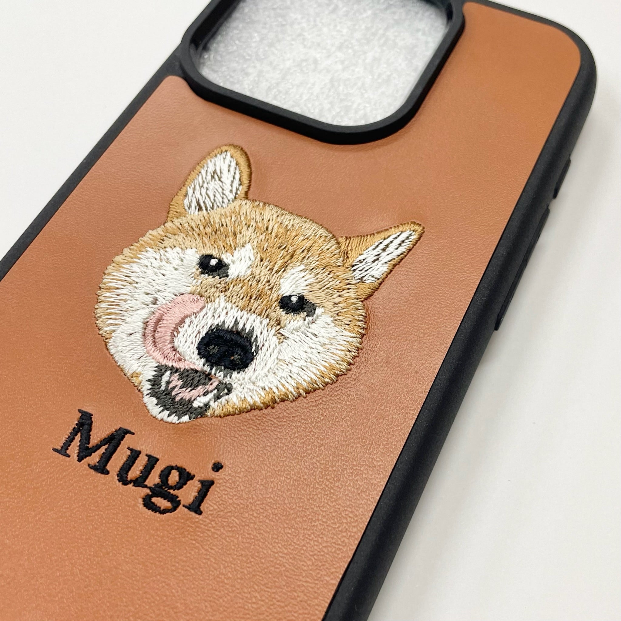 ＜ORDER WORK＞ Embroidered smartphone case [Shiba Inu (Mugi) - Realistic] ShiiShu | iPhone case, notebook style compatible