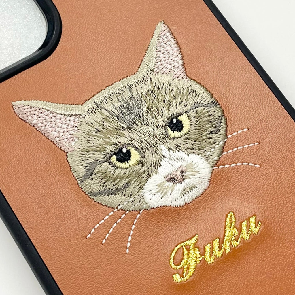 &lt;COMMANDE de travail&gt; Étui pour smartphone brodé [Chat (Fuku) - Style réaliste] Étui iPhone ShiiShu, compatible avec le type d'ordinateur portable