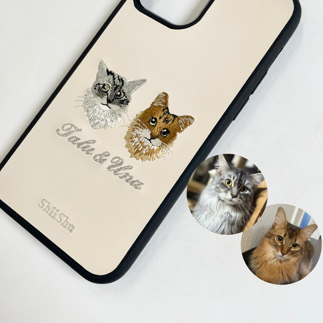 ＜ORDER WORK＞ Embroidered smartphone case [Two cats (Talu &amp; Una) - Illustrated] ShiiShu | iPhone case, notebook type compatible
