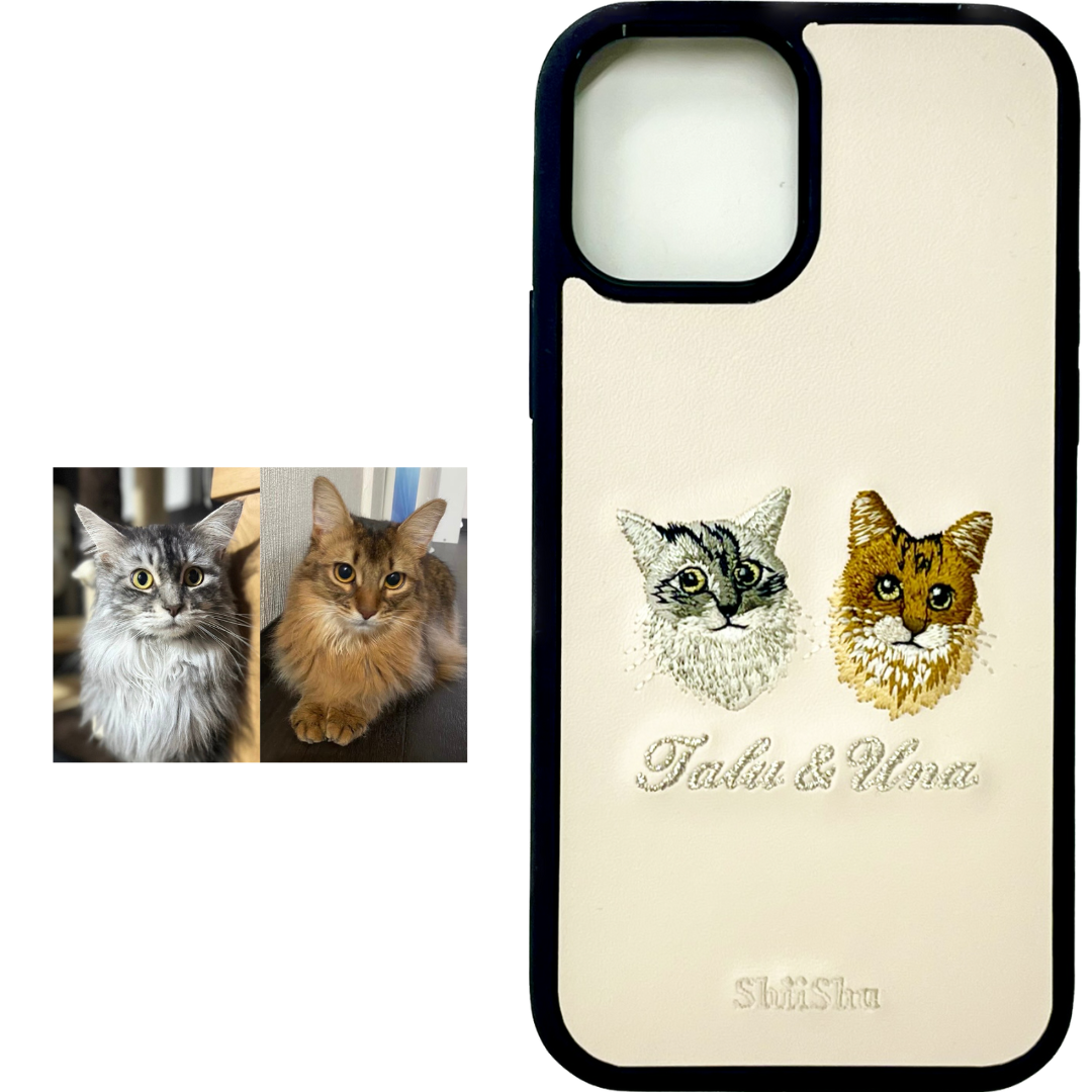 ＜ORDER WORK＞ Embroidered smartphone case [Two cats (Talu &amp; Una) - Illustrated] ShiiShu | iPhone case, notebook type compatible