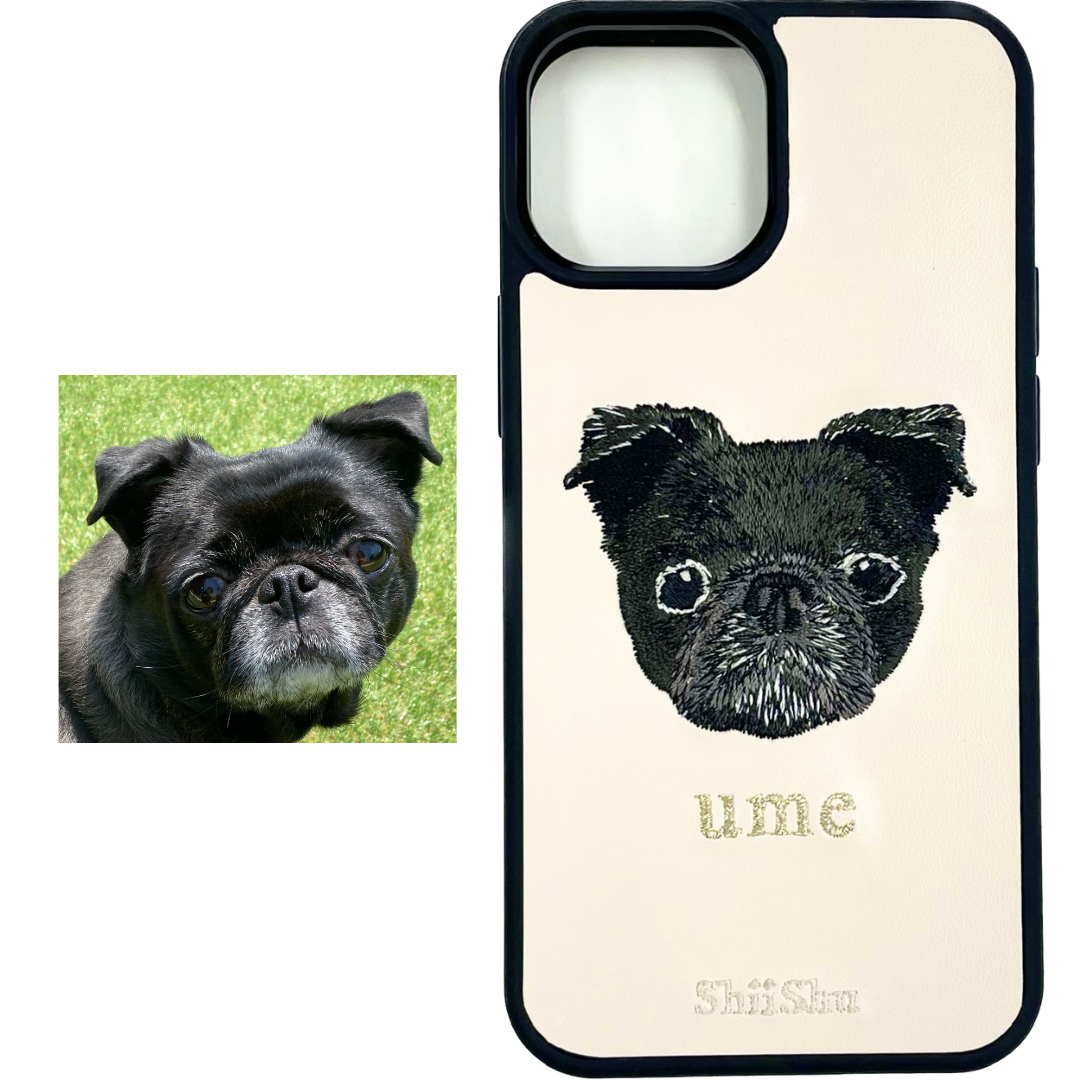 ＜ORDER WORK＞ Embroidered smartphone case [Black Pug (ume) - Realistic] ShiiShu | iPhone case, notebook style compatible